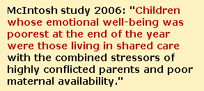 Children in shared care were found to be least well-off emotionally at the end of a year.